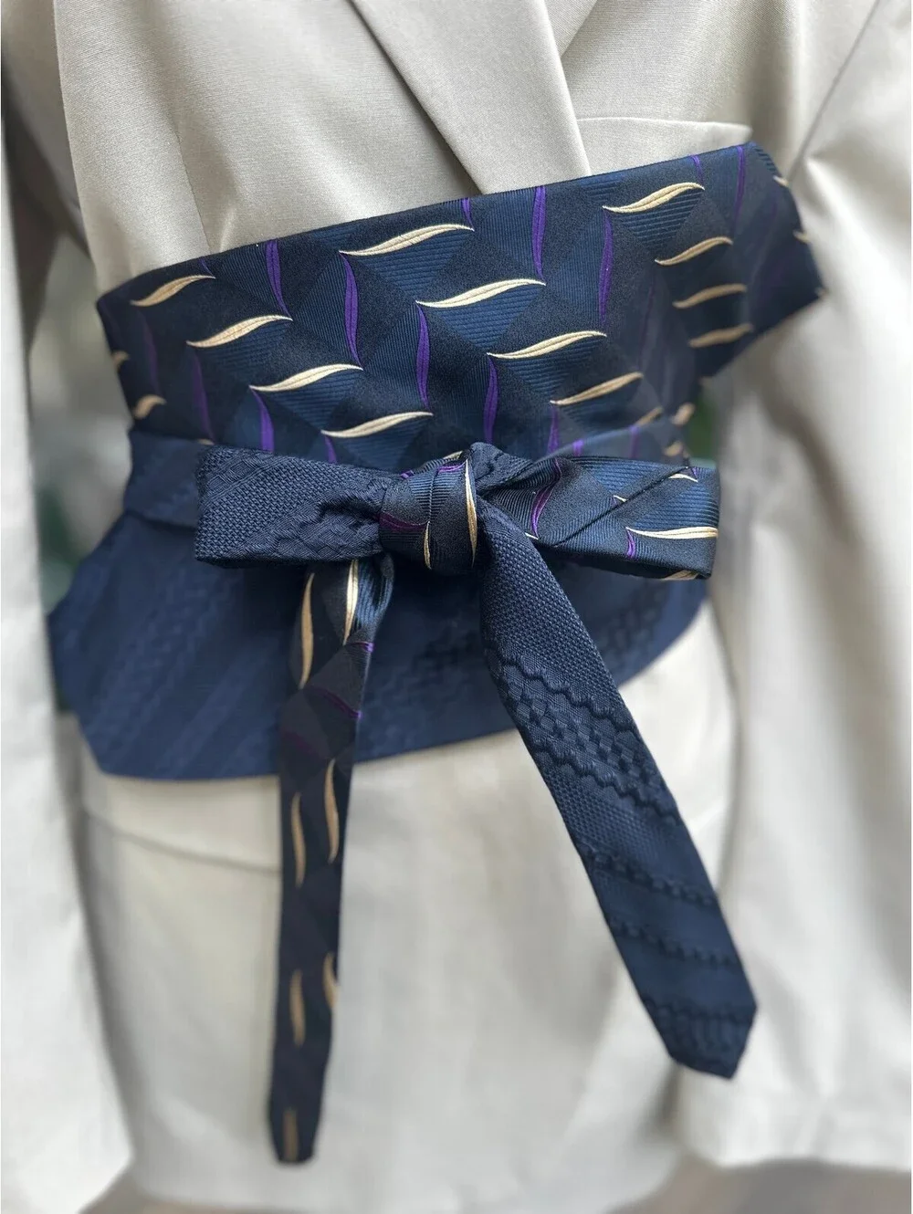 Upcycled Silk Necktie Obi Belt | Handmade Corset Style Belt | One-of-a-Kind | OS